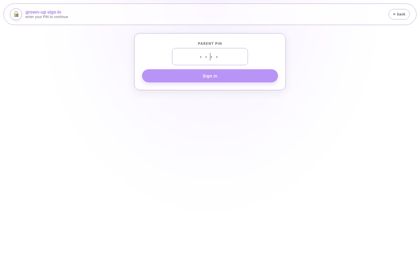 Ellaverse parent login screen