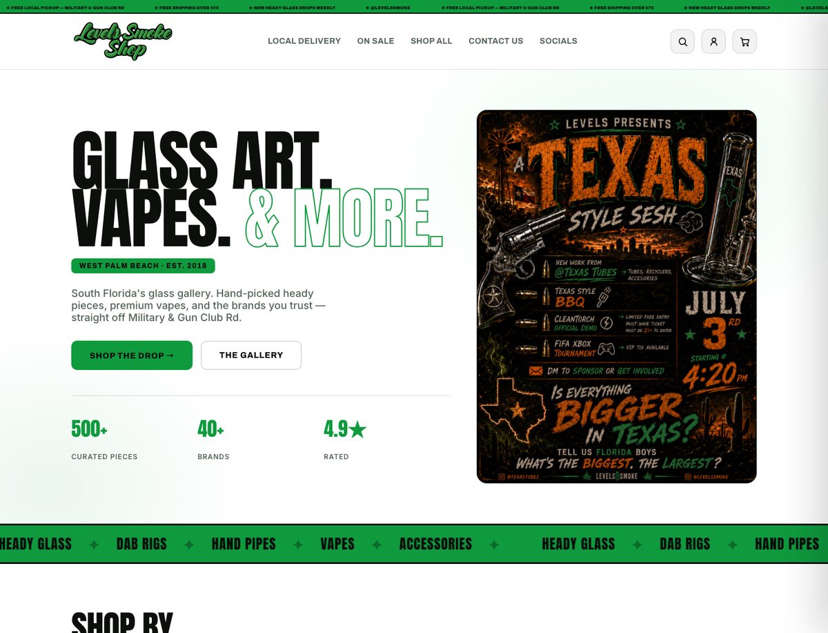 Levels Smoke Shop storefront redesign